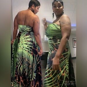 Tropical Green Strapless Maxi Dress